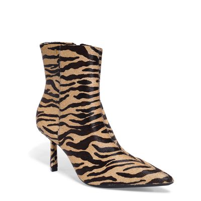 Bota Cano Baixo Couro Estampa Animal Print Tigre Bico Fino