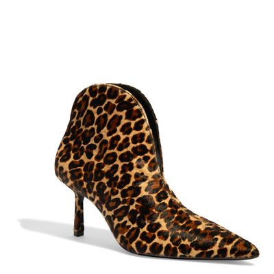 Bota Couro Animal Print Onça Salto Fino