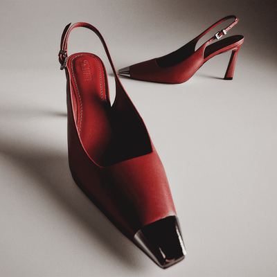Scarpin Couro Confort Vermelho Ruby Bico Metalizado