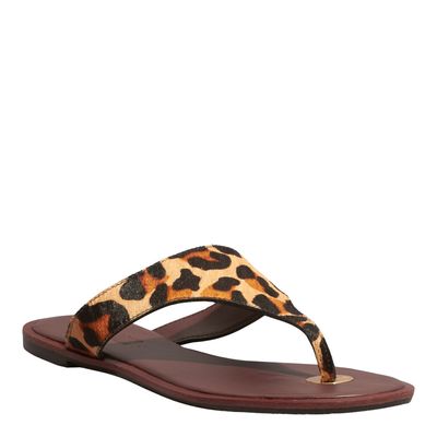 Rasteira Tira Dedo Couro Estampa Animal Print Onça