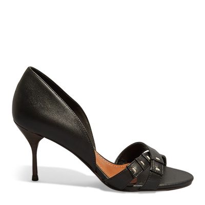 Peep Toe Couro Preto Salto Médio Agulha