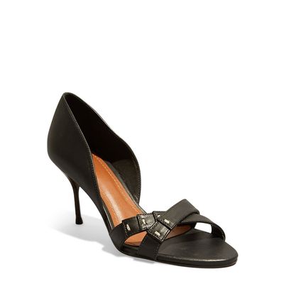 Peep Toe Couro Preto Salto Médio Agulha