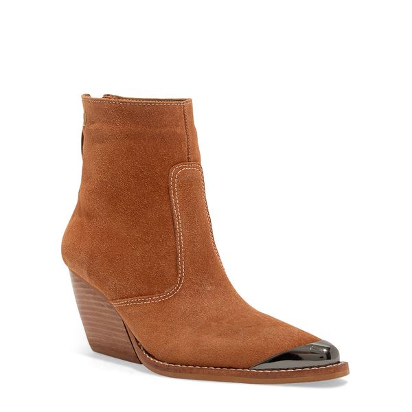 Bota Couro Camurça Marrom Safari Bico Fino Salto Grosso