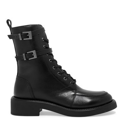Bota Coturno Couro Confort Cano Médio Preto