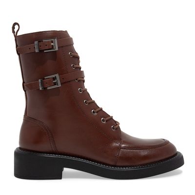 Bota Coturno Couro Confort Cano Médio Marrom