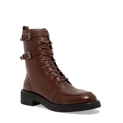 Bota Coturno Couro Confort Cano Médio Marrom