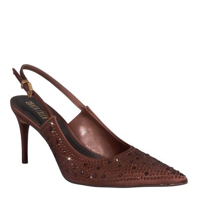 Scarpin Shiny Cetim Salto Alto Marrom