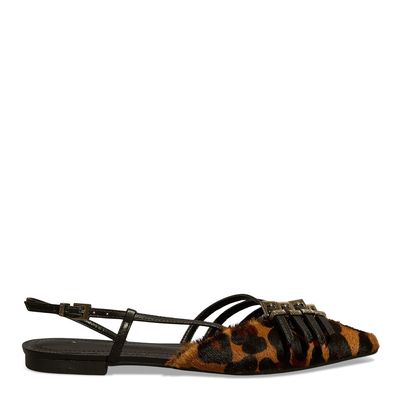 Sapatilha Slingback Couro Estampa Animal Print Onça Bico Fino