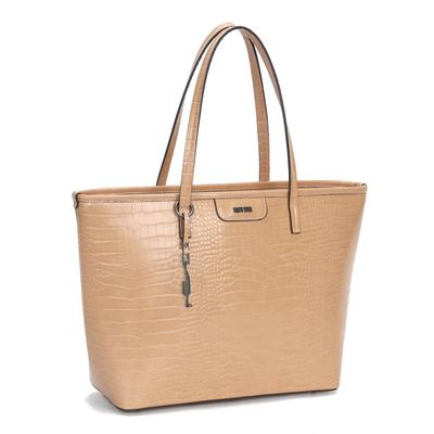 Bolsa Shopper Grande Material Croco Bege