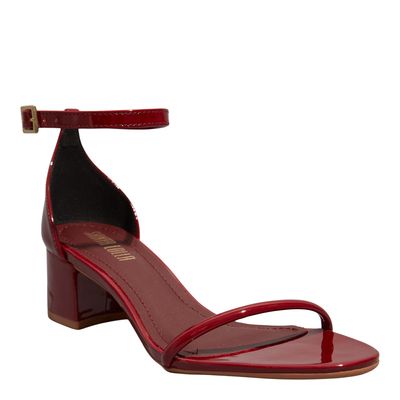 Sandália Verniz Anzeli Vermelho Malbec Salto Bloco Baixo