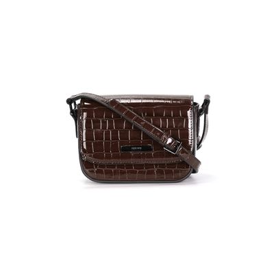 Bolsa Pequena Material Croco Marrom Alça Transversal