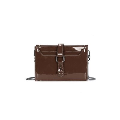 Bolsa Carteira Verniz Marrom Dark Alça Transversal