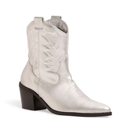 Bota Western Prata Cano Baixo Salto Grosso Couro