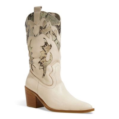 Bota Western Couro Creme Salto Baixo