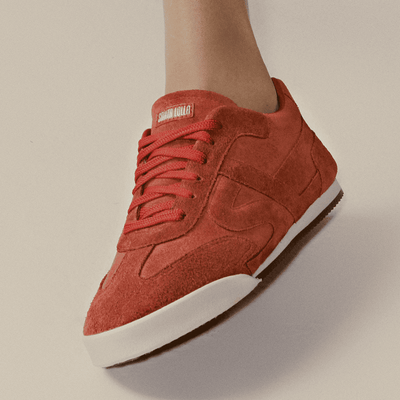 Tênis Jogging Couro Camurça Vermelho