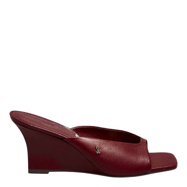 Mule Couro Pelica Soft Vermelho Bordô Salto Anabela