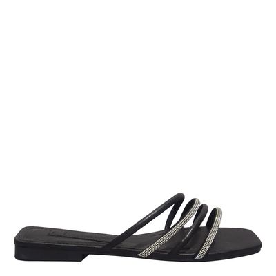 Rasteira Bico Quadrado Napa Soft Preta Brilho