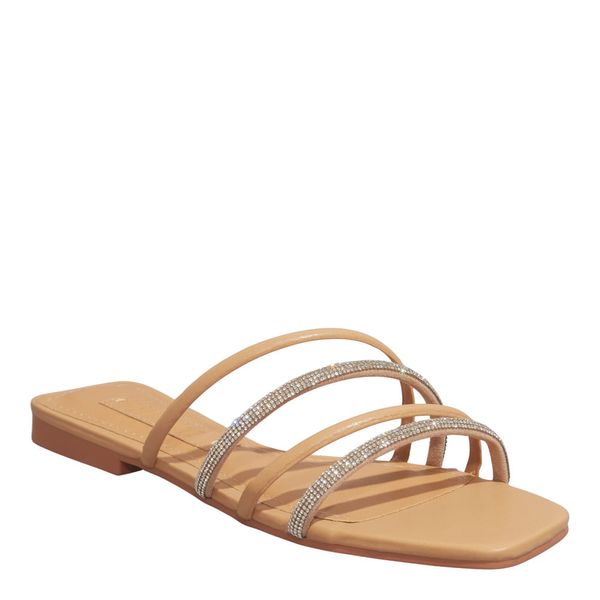 Rasteira Bico Quadrado Napa Soft Bege Brilho