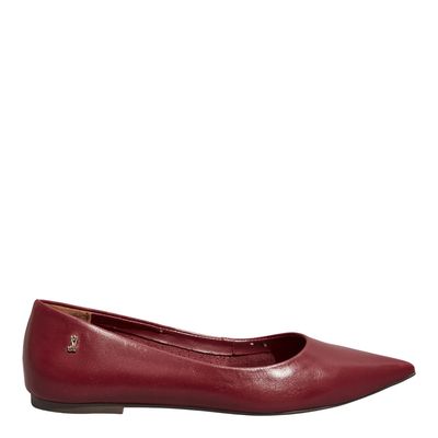 Sapatilha Couro Nobre Soft Bico Fino Vermelho Ruby