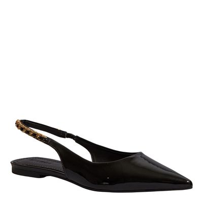 Sapatilha Slingback Verniz Bico Fino Preto