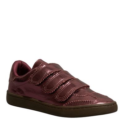 Tênis Velcro Couro Metalizado Vermelho Marsala
