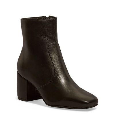 Bota Couro Confort Preta Bico Quadrado Salto Bloco