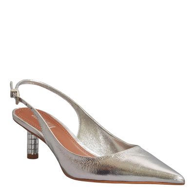 Scarpin Bico Fino Couro Metalizado Prata Salto Espelho