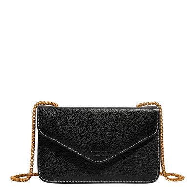 Bolsa Envelope Pespontos Couro Floater Preta Alça Transversal
