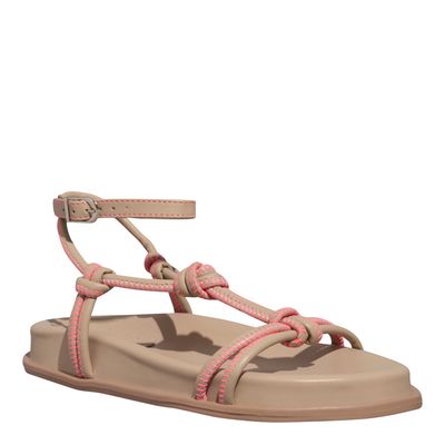 Sandália Papete Napa Soft Bege E Rose