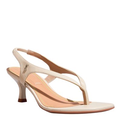 Sandália Tira Salomé Napa Soft Creme Salto Fino Baixo