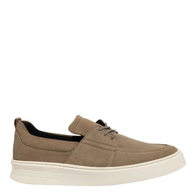 Tênis Mocassim Masculino Couro Camurça Cromo Cinza