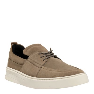 Tênis Mocassim Masculino Couro Camurça Cromo Cinza