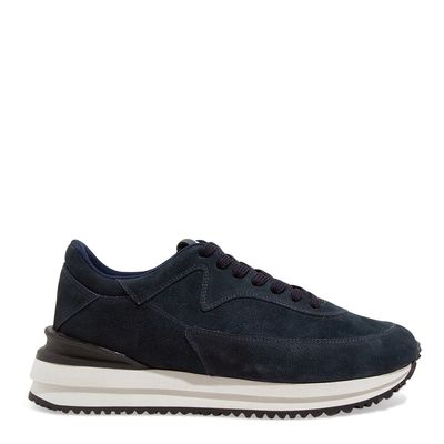 Tênis Jogger Masculino Couro Selaria Azul