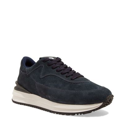 Tênis Jogger Masculino Couro Selaria Azul