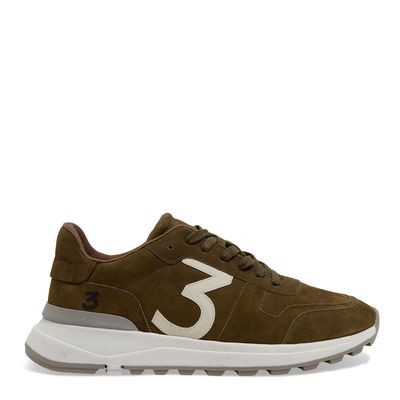 Tênis Jogger Masculino Couro Selaria Verde Oliva