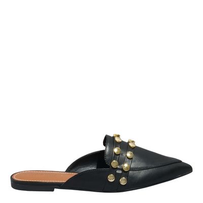 Mule Napa Soft Preto Tachas Bico Fino