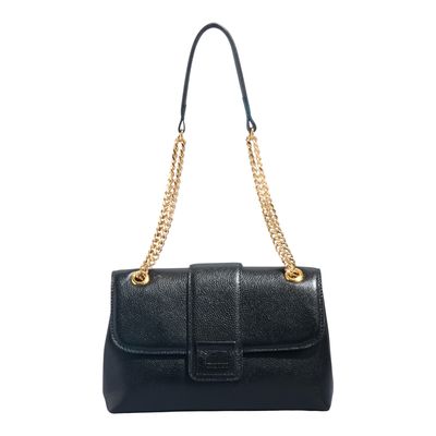 Bolsa Couro Floater Preta Alça Corrente Ombro