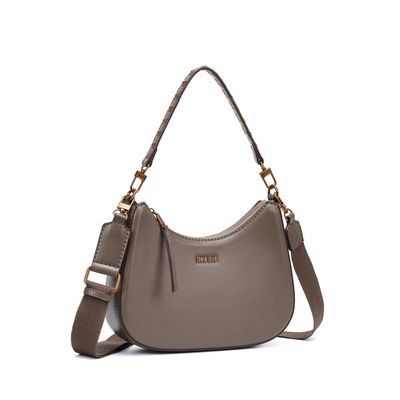 Bolsa Baguete Meia Lua Soft Cinza Fog Alça Dupla