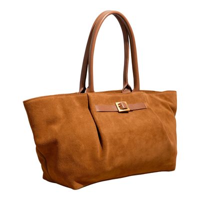 Bolsa Grande Couro Camurça Caramelo Alça Ombro