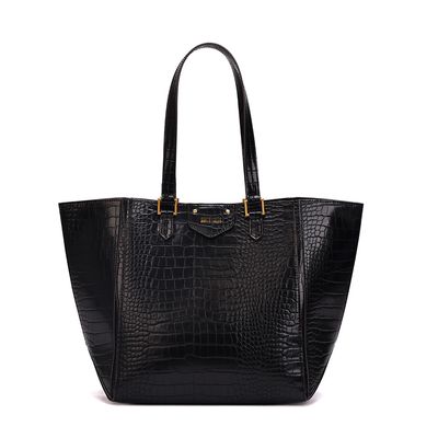 Bolsa Grande Croco Preta Alça Ombro