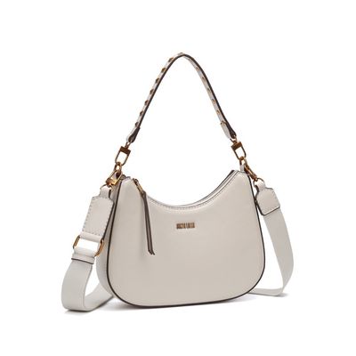 Bolsa Baguete Meia Lua Soft Off White Alça Dupla