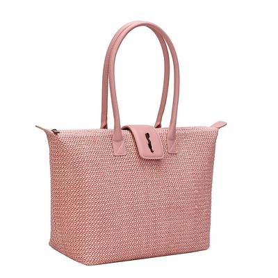 Bolsa Shopper Tramado Rosa Claro Alça Ombro