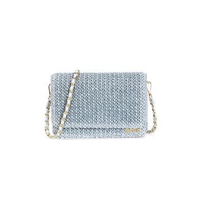 Bolsa Pequena Tramado Azul Alça Transversal Corrente