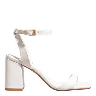 Sandália Couro Nobre Soft Off White Salto Alto Grosso