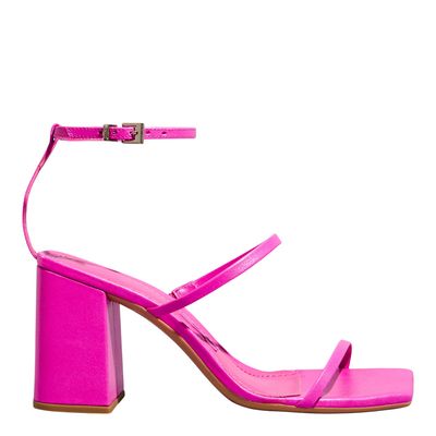 Sandália Lolla Couro Confort Rosa Pink Salto Alto Grosso