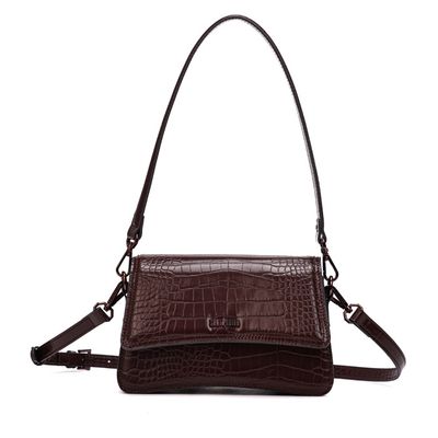 Bolsa Pequena Croco Marrom Dark Alça Dupla