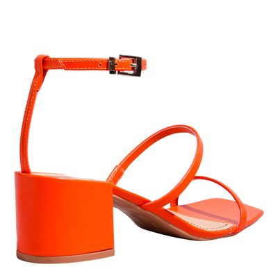 Sandália Lolla Couro Confort Salto Bloco Laranja