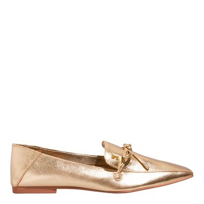 Mocassim Couro Metalizado Malibu Ouro Li