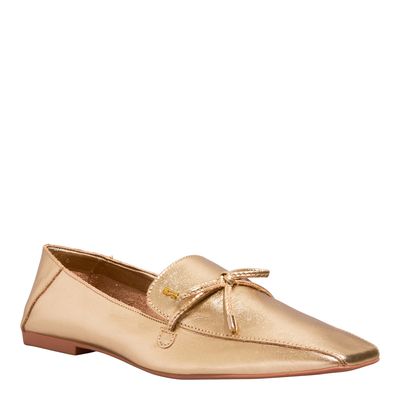 Mocassim Couro Metalizado Malibu Ouro Li