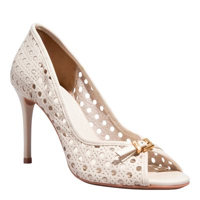 Peep Toe Couro Trisse New Creme Salto Alto Fino